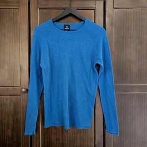 Magaschoni Womens Crew Neck Lightweight Rolled Hem Long Sleeve ‎ Cotton Blue XS